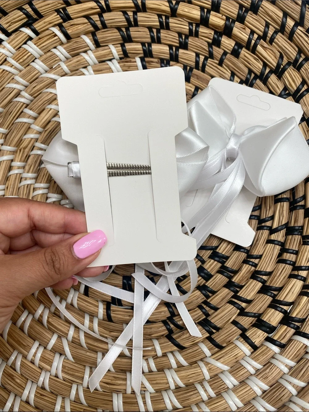 White Satin Ribbon Hair Bows - Hand Crafted
